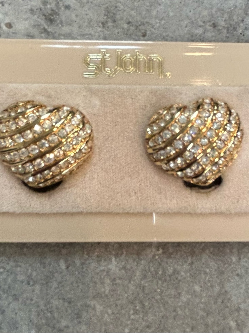 St. John Gold Rhinestone Heart Clip-On Earrings